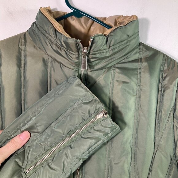 Anne Klein Reversible Down Puffer Jacket Green M Nylon Polyester Down - Picture 5 of 10